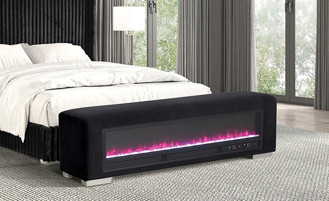 Elnath Bench W/ Visual Crystal Fireplace, Black - view 2