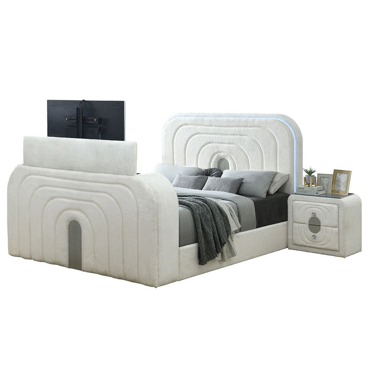 Shelyn Eastern King Bed with LED, TV Cabinet, Fireplace &amp; Bluetooth