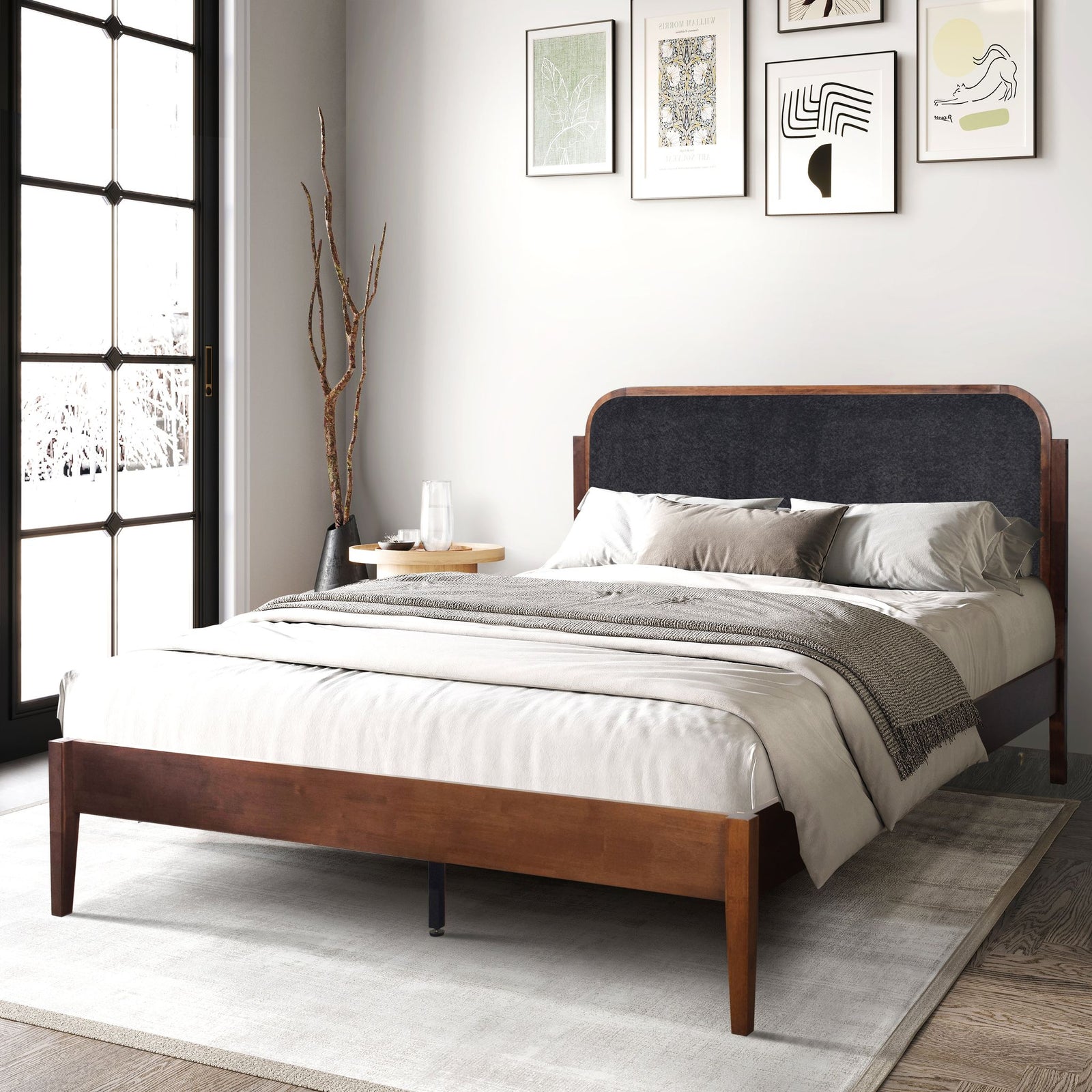 Hawthorne 5/0 Queen Charcoal Upholstered Platform Headboard-W