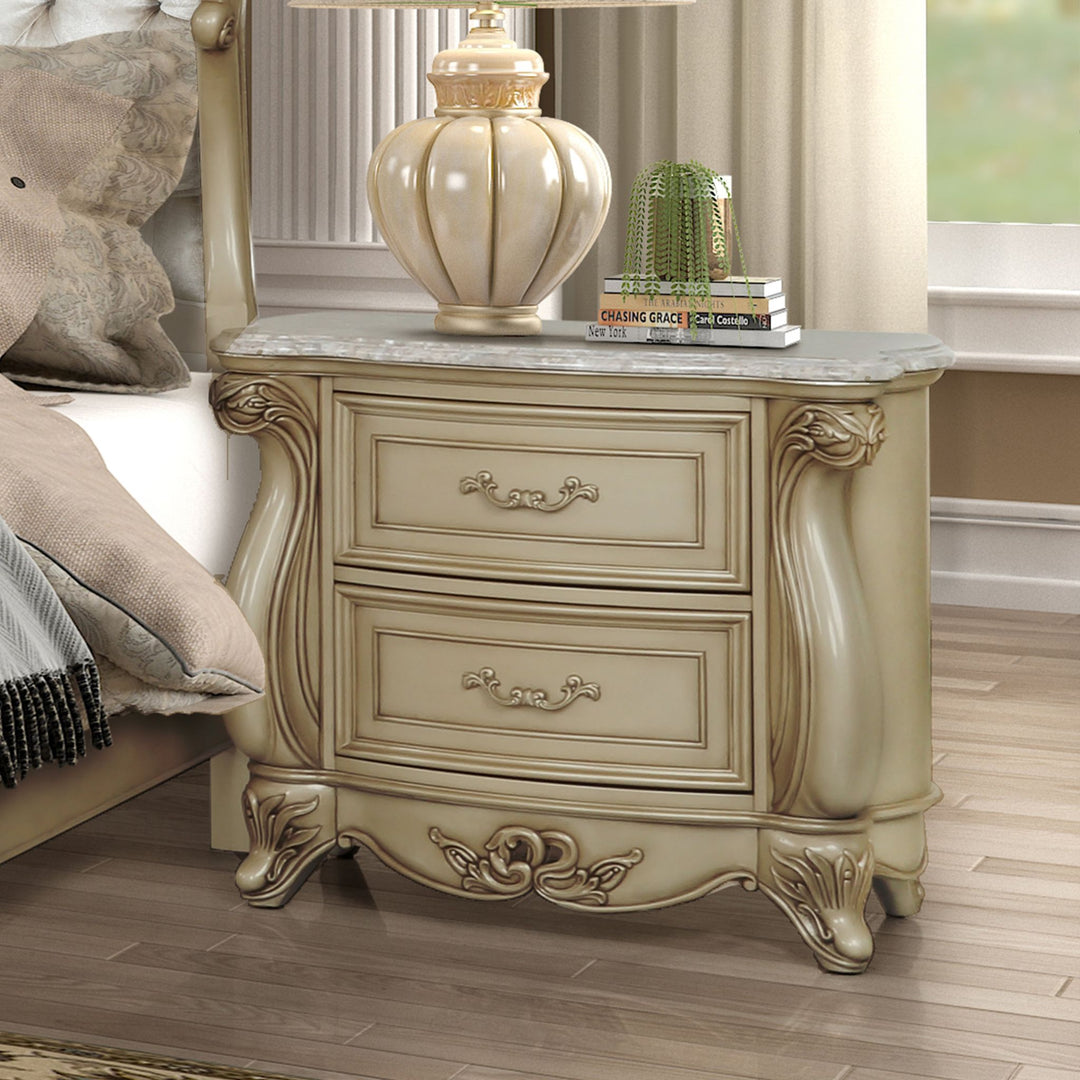 Monique Nightstand W/marble Top-Champagne