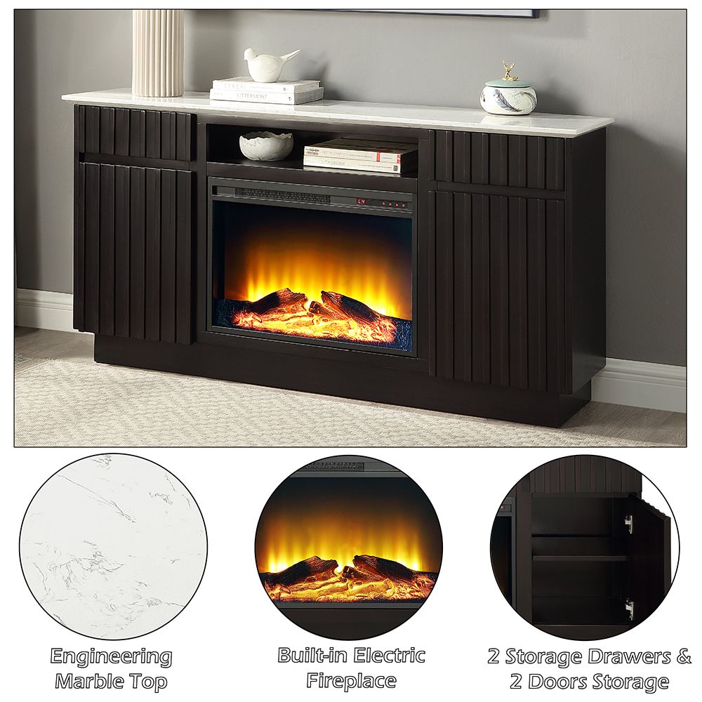 Jaramillo Server with Natural Marble Top & Fireplace
