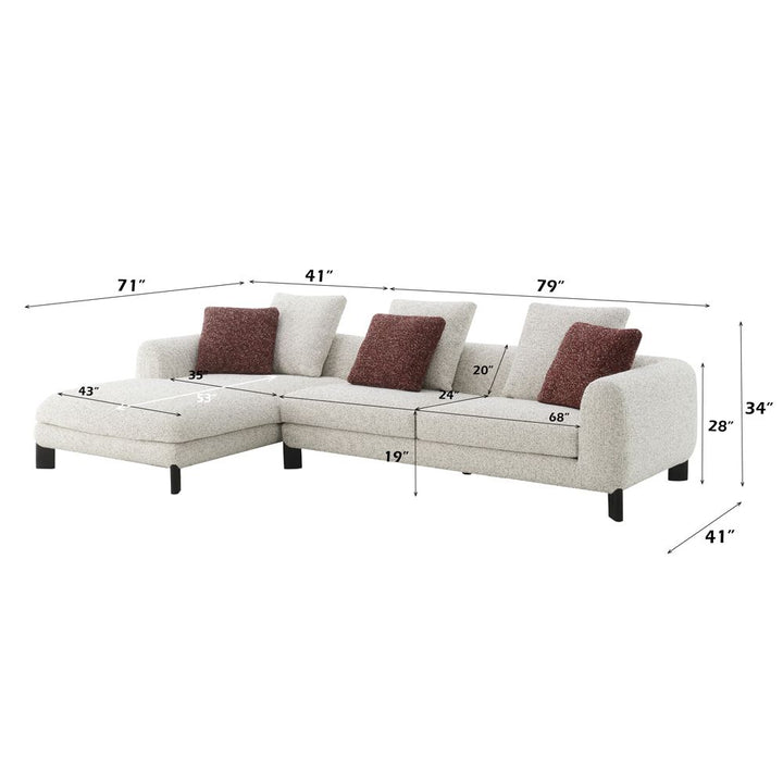 Mardi Sectional Sofa with 6 Pillows