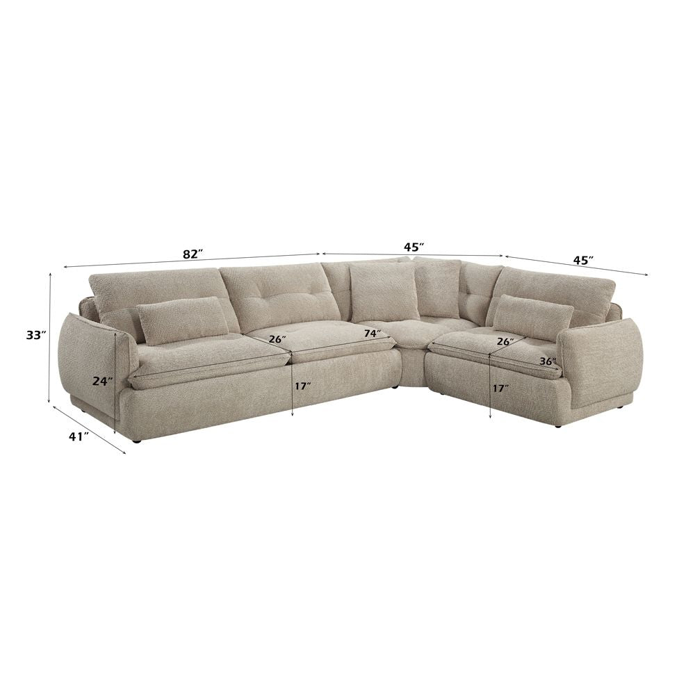 Jonina Sectional Sofa w/4 Pillows – dimensions diagram