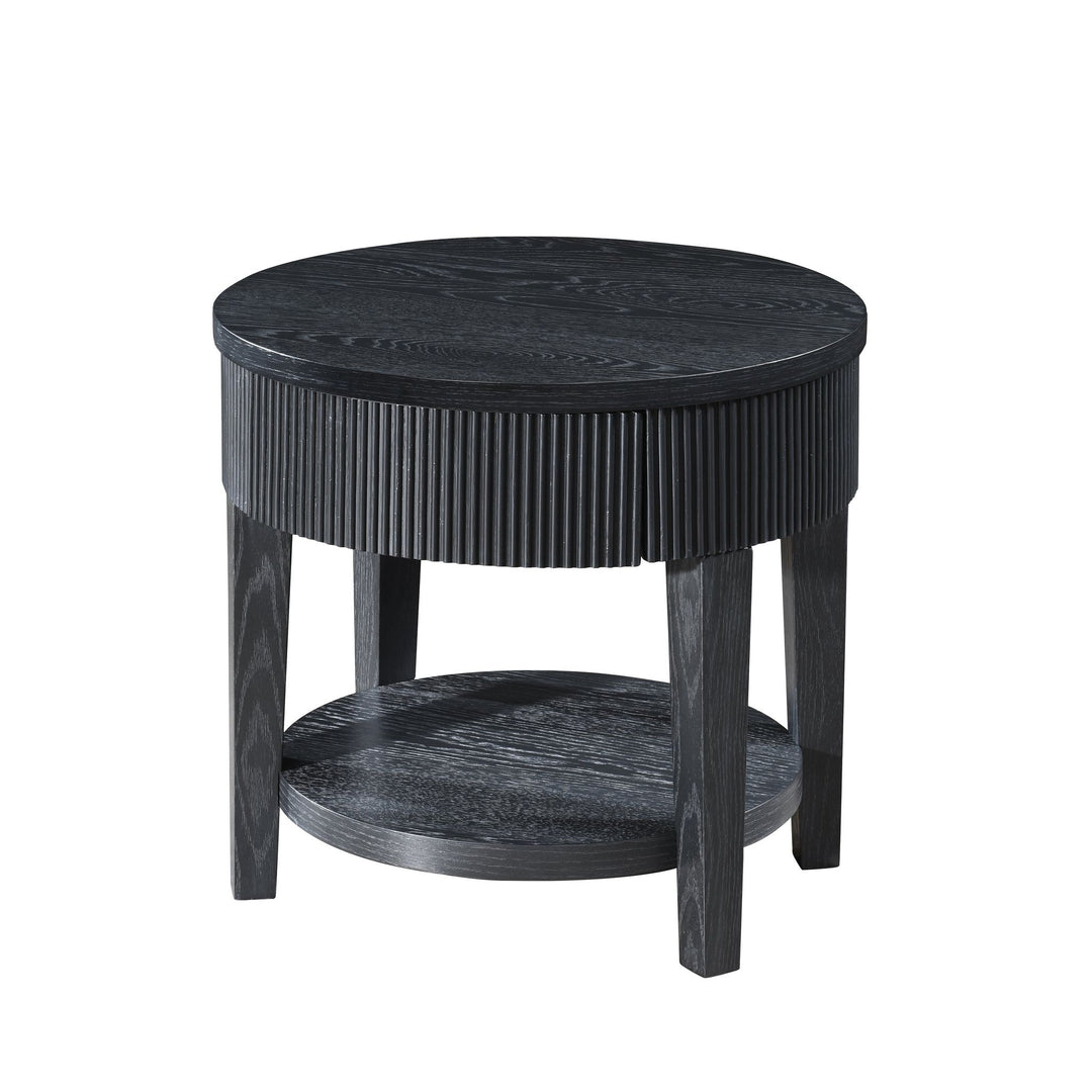 Tate Round One Drawer End Table-Black