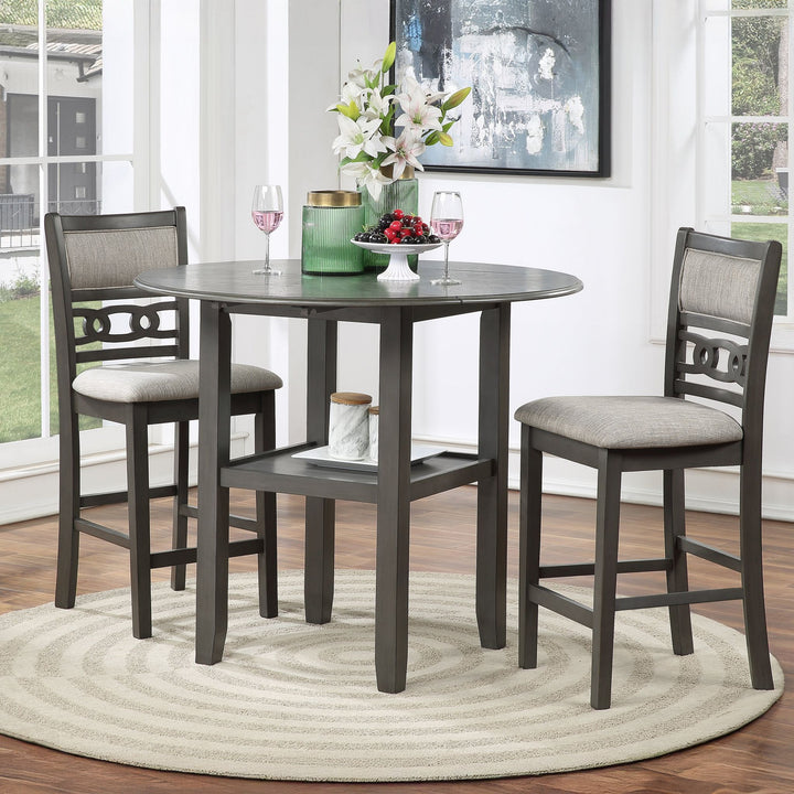 Gia 3 Pc 42" Counter Drop Leaf Table &amp; 2 Chairs-Gray