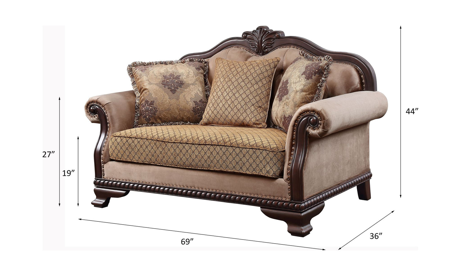 Chateau De Ville Loveseat W/3 Pillows(Same LV01589) – line drawing
