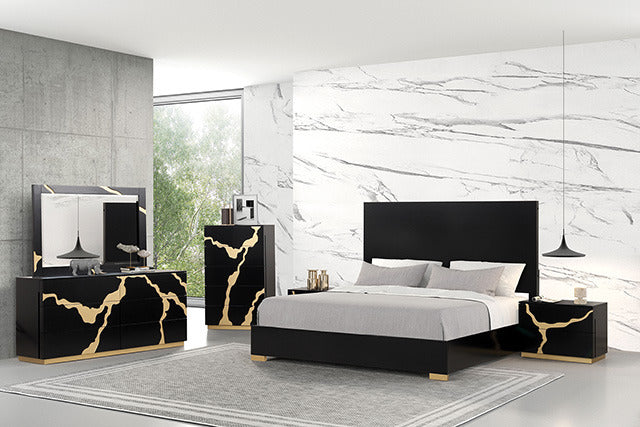 Goldsberg 4 Pc Queen Bedroom Set, Black/Gold - view 6