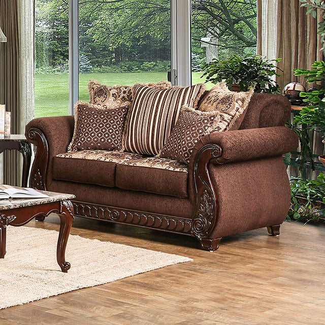 Tabitha Love Seat, Brown/Gold
