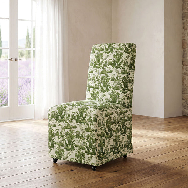 Durham Dining Chair W/ 4 Casters, Seaside Cabbage Rose Green/White - view 6
