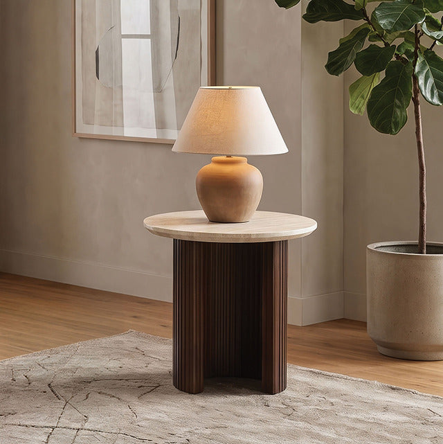 Alvik End Round Table, Light Beige/Walnut - view 6