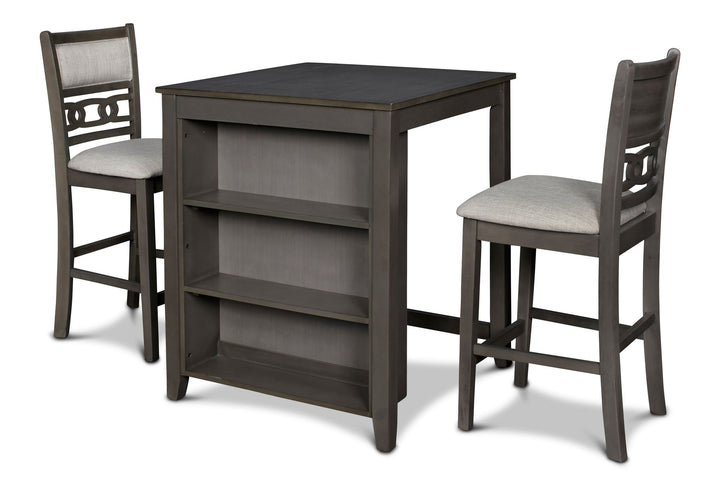 Gia 3 Pc 30" Storage Counter Table &amp; 2 Chairs-Gray