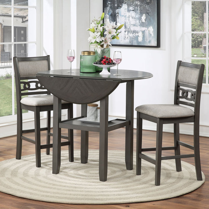 Gia 3 Pc 42" Counter Drop Leaf Table &amp; 2 Chairs-Gray