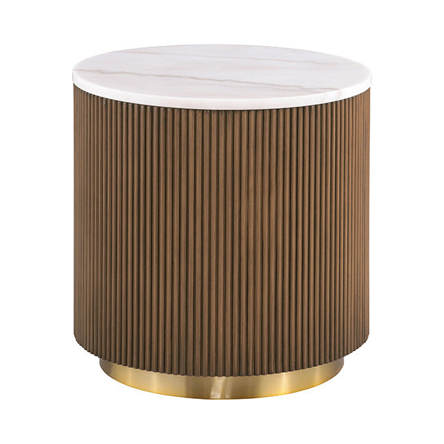 Virden Round End Table, Brown/White/Gold