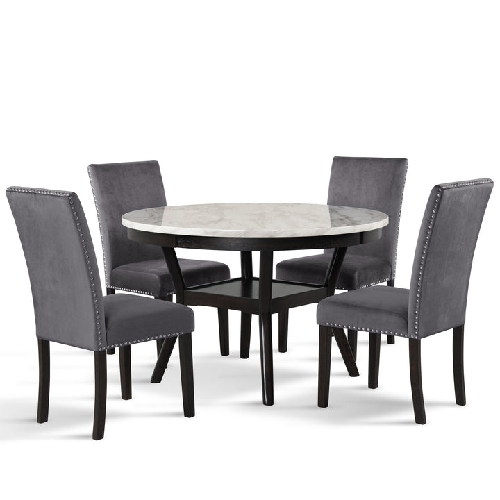 Celeste 48" Round Dining Table-Espresso/faux Marble