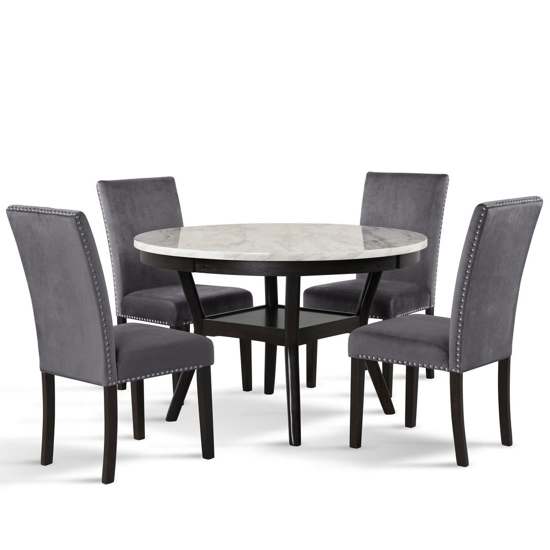 Celeste 48" Round Dining Table-Espresso/faux Marble