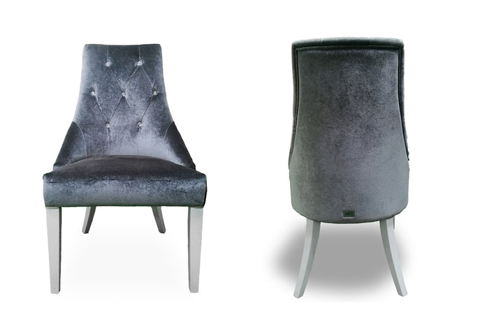 Charlotte - Grey Velour &amp; White High Gloss Dining Chair (Set of 2)