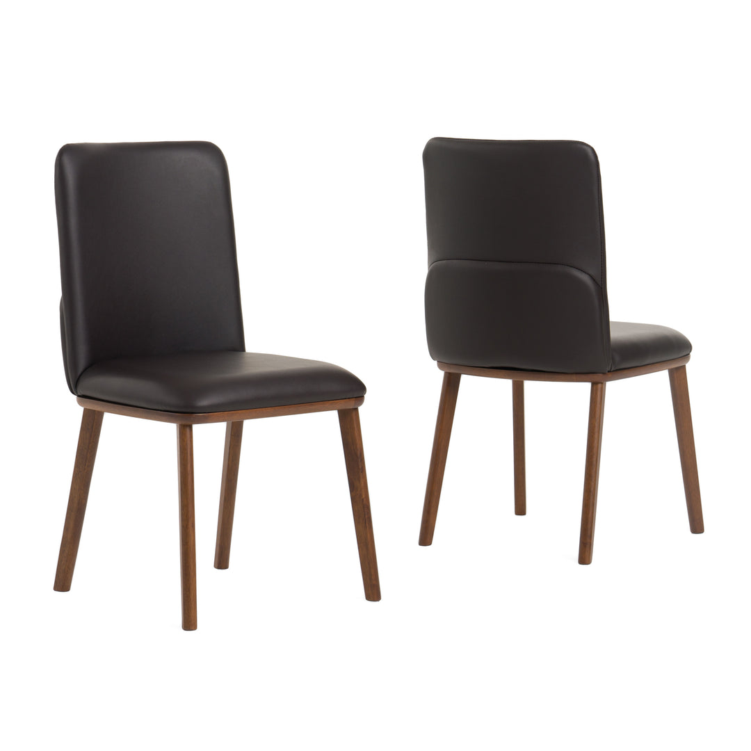 Utah  Modern Walnut and Brown EcoLeather Dining Chair Set of 2