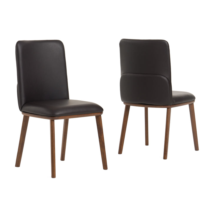 Utah - Modern Walnut and Brown Eco-Leather Dining Chair- Set of 2
