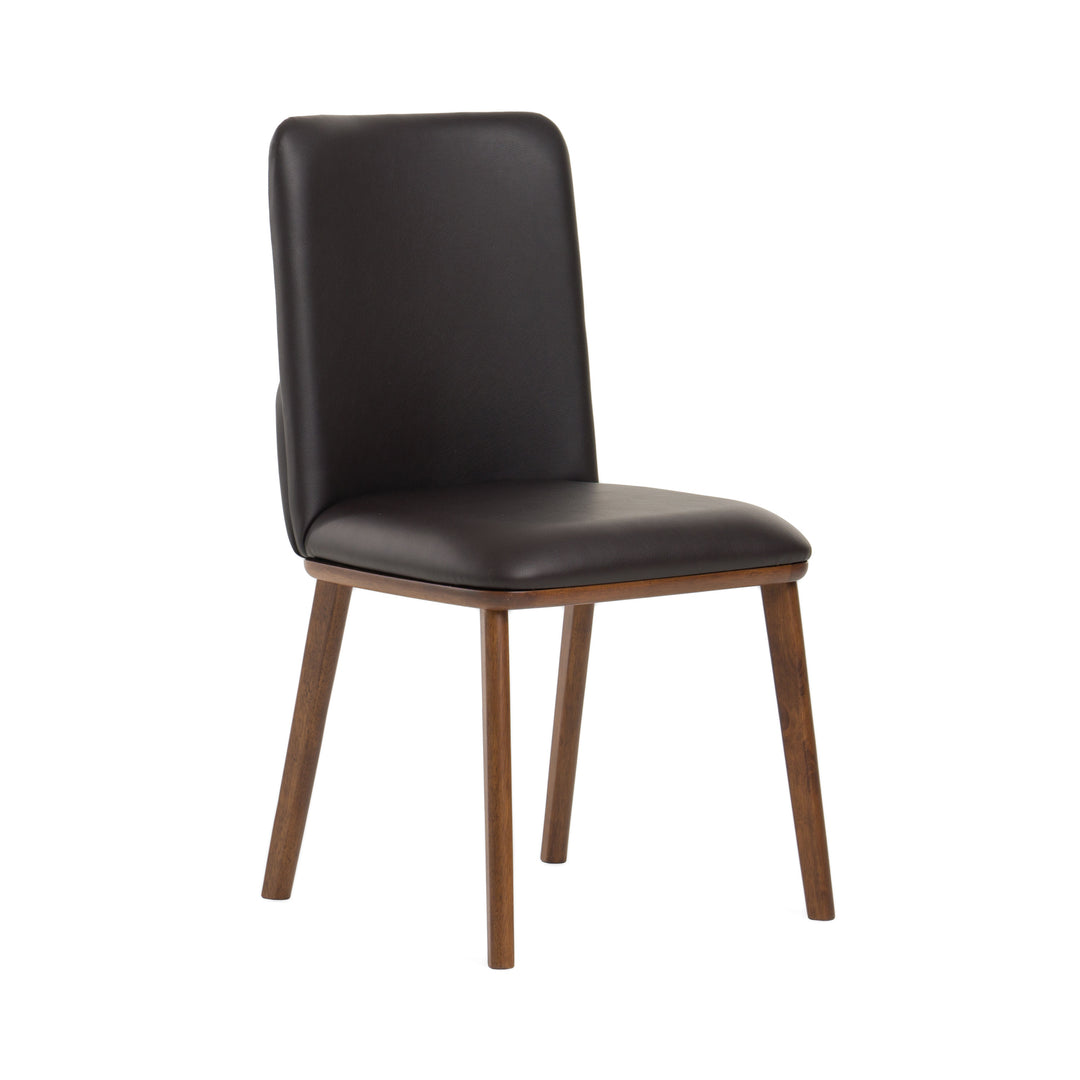 Utah  Modern Walnut and Brown EcoLeather Dining Chair Set of 2