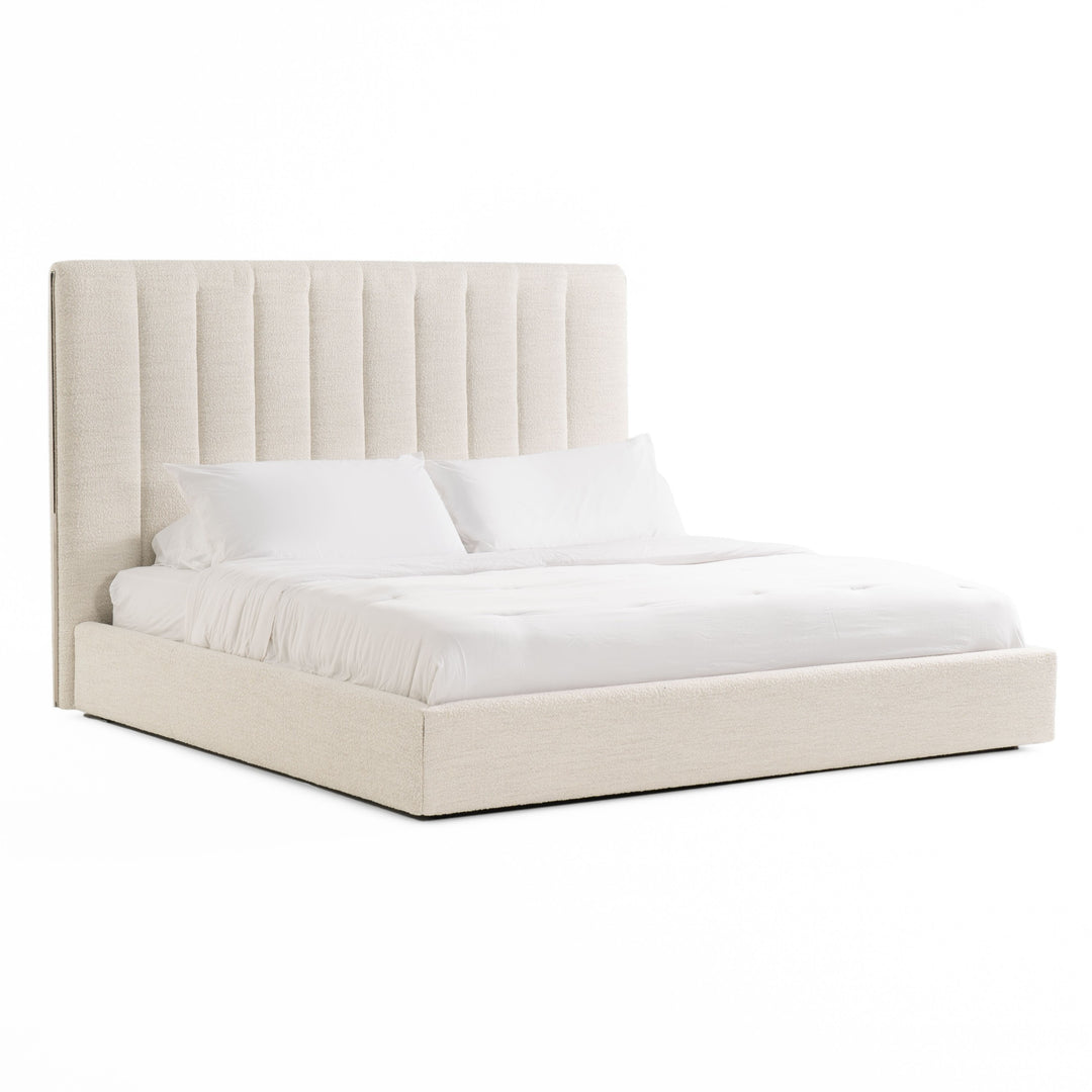 Valhalla + Lorenzo - Modern White Fabric + Light Oak 4-Piece Bedroom Set