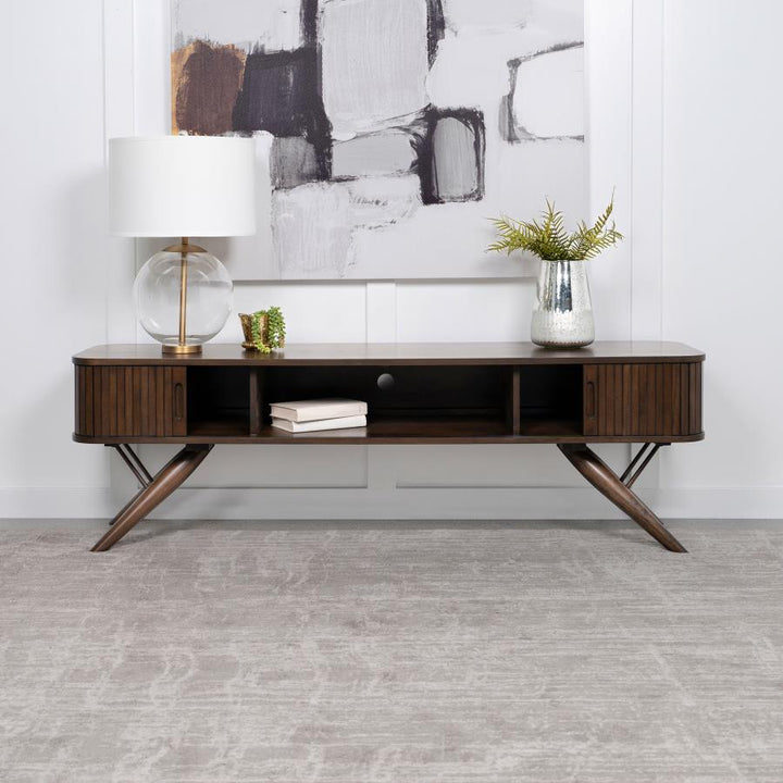 Valna - Wood TV Stand With Sliding Doors - Walnut TV Stand modern furniture Contempo Furniture