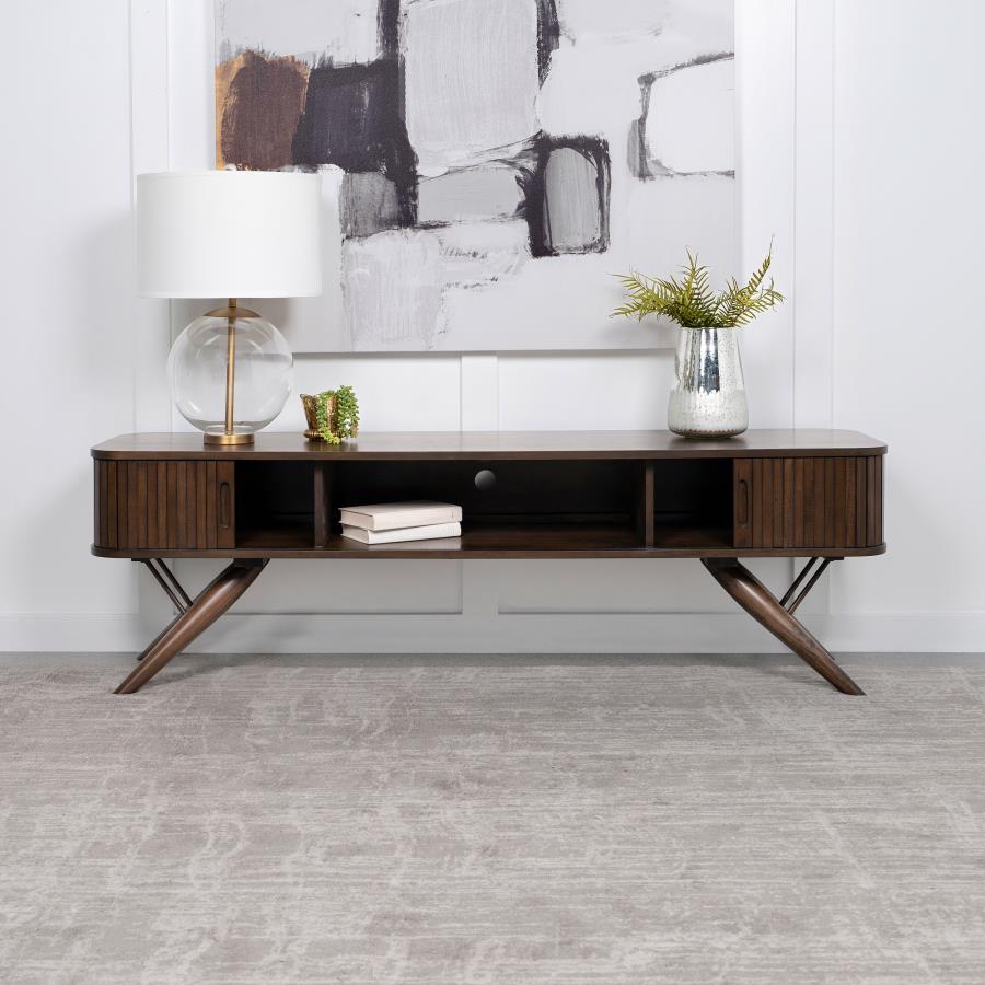 Valna - Wood TV Stand With Sliding Doors - Walnut TV Stand modern furniture Contempo Furniture