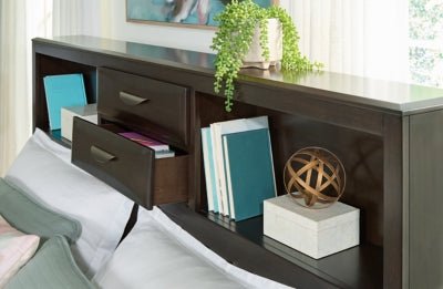 Vanmore King Storage Bed - Dark Brown Storage Bed modern furniture Contempo Furniture