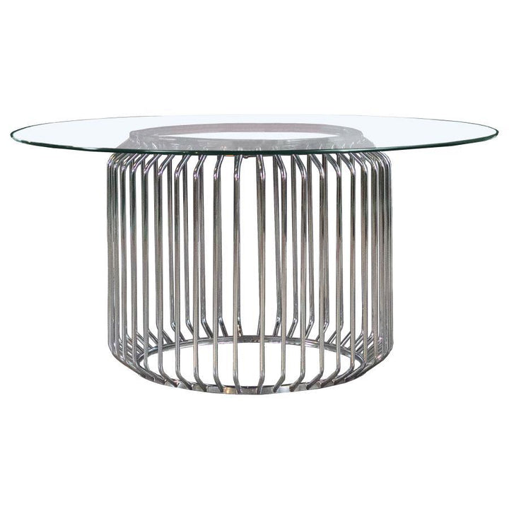 Veena - Round Glass Top Metal Dining Table - Chrome Dining Table modern furniture Contempo Furniture