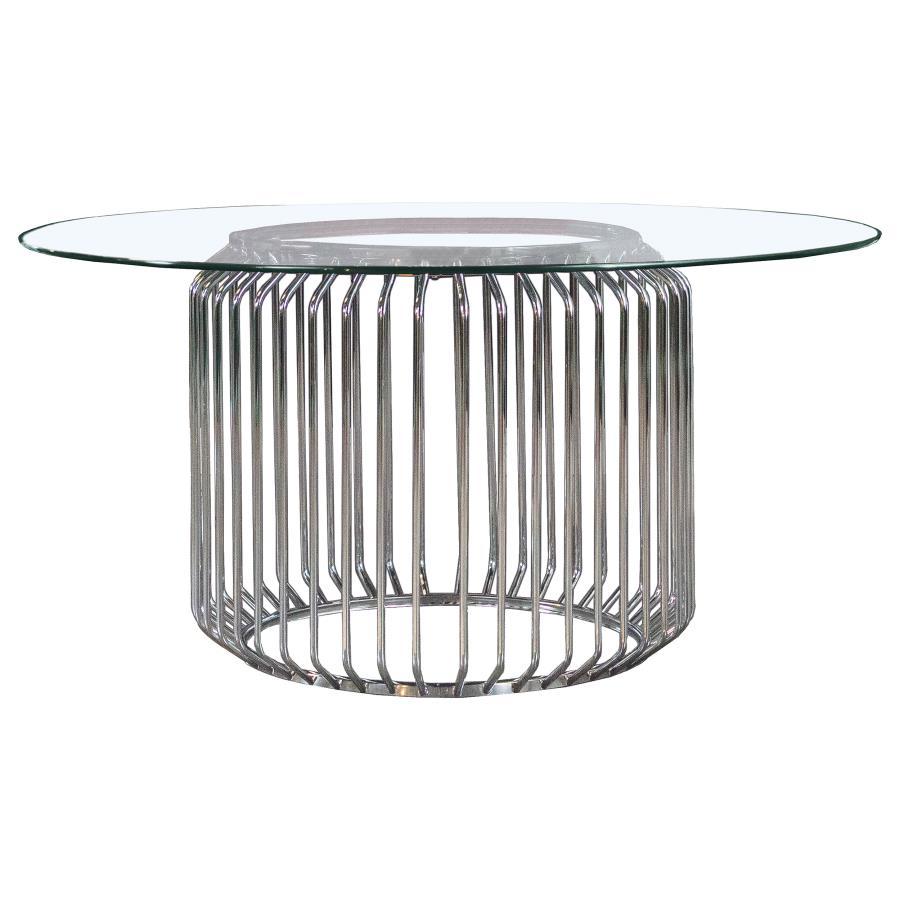 Veena - Round Glass Top Metal Dining Table - Chrome Dining Table modern furniture Contempo Furniture