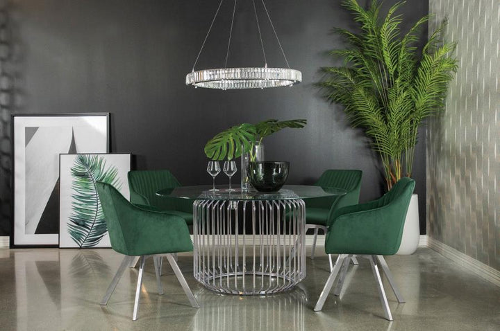 Veena - Round Glass Top Metal Dining Table - Chrome Dining Table modern furniture Contempo Furniture