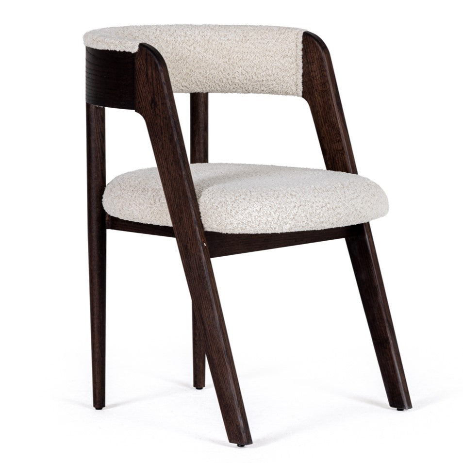 Vegas  Modern Cream Fabric + Walnut Oak Dining Chair (Set of 2)