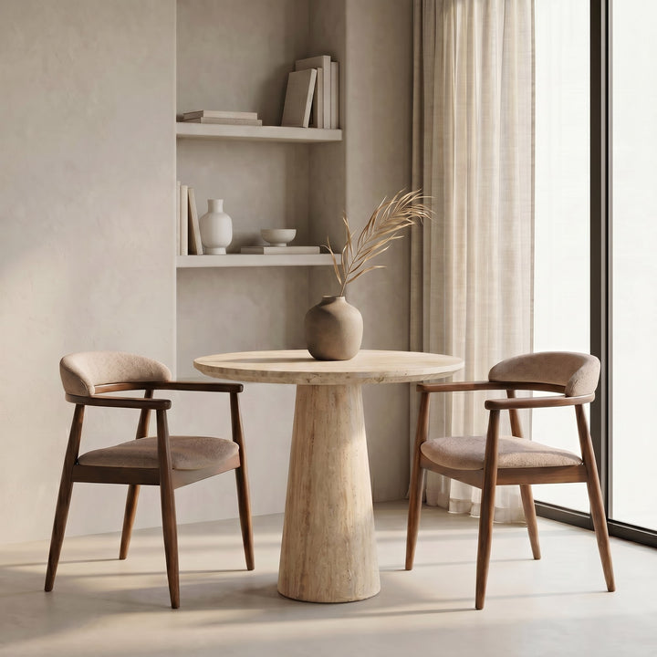 Velma - Modern Travertine Marble Round Dinette Table
