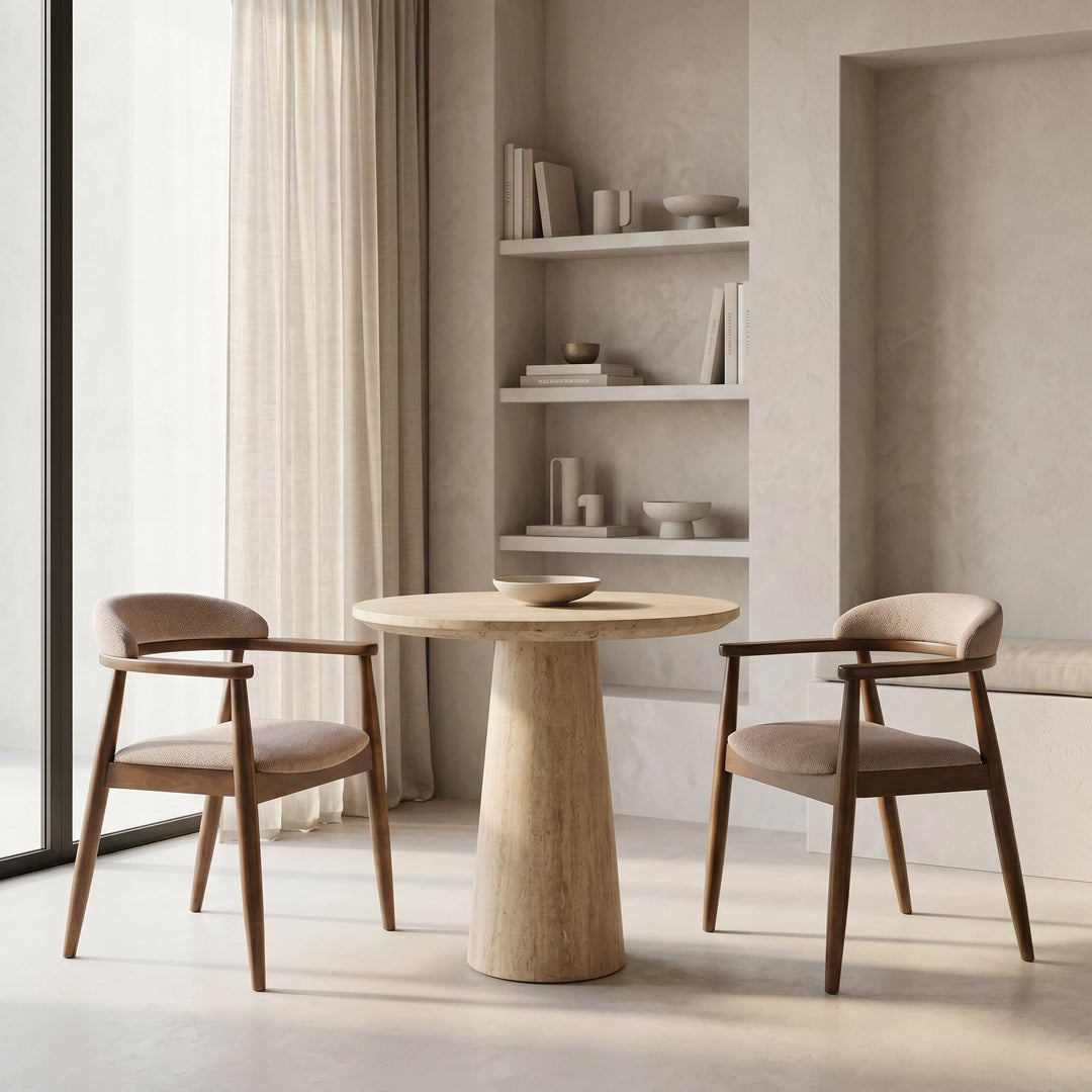 Velma - Modern Travertine Marble Round Dinette Table