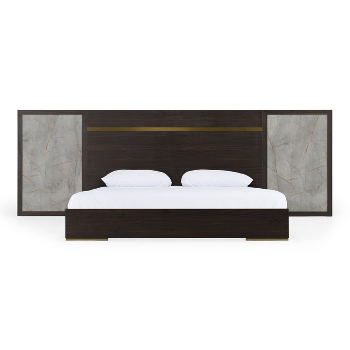 Velondra - Modern Eucalypto + Marble Bed with Two Nightstands