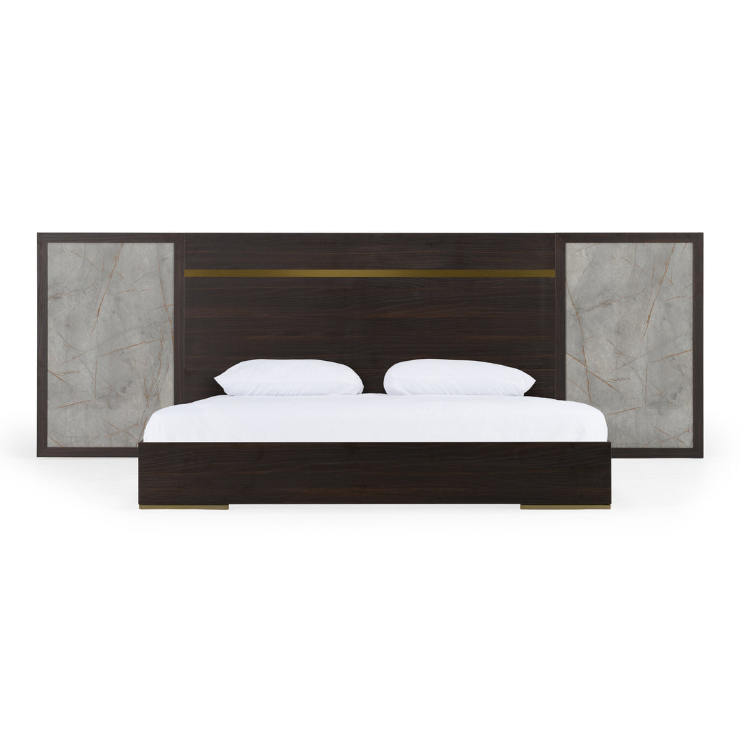 Velondra - Modern Eucalypto + Marble Bed with Two Nightstands