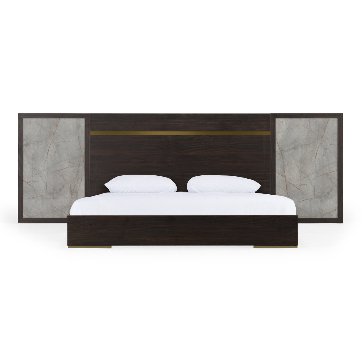Velondra - Modern Eucalypto + Marble Bed with Two Nightstands - View 6