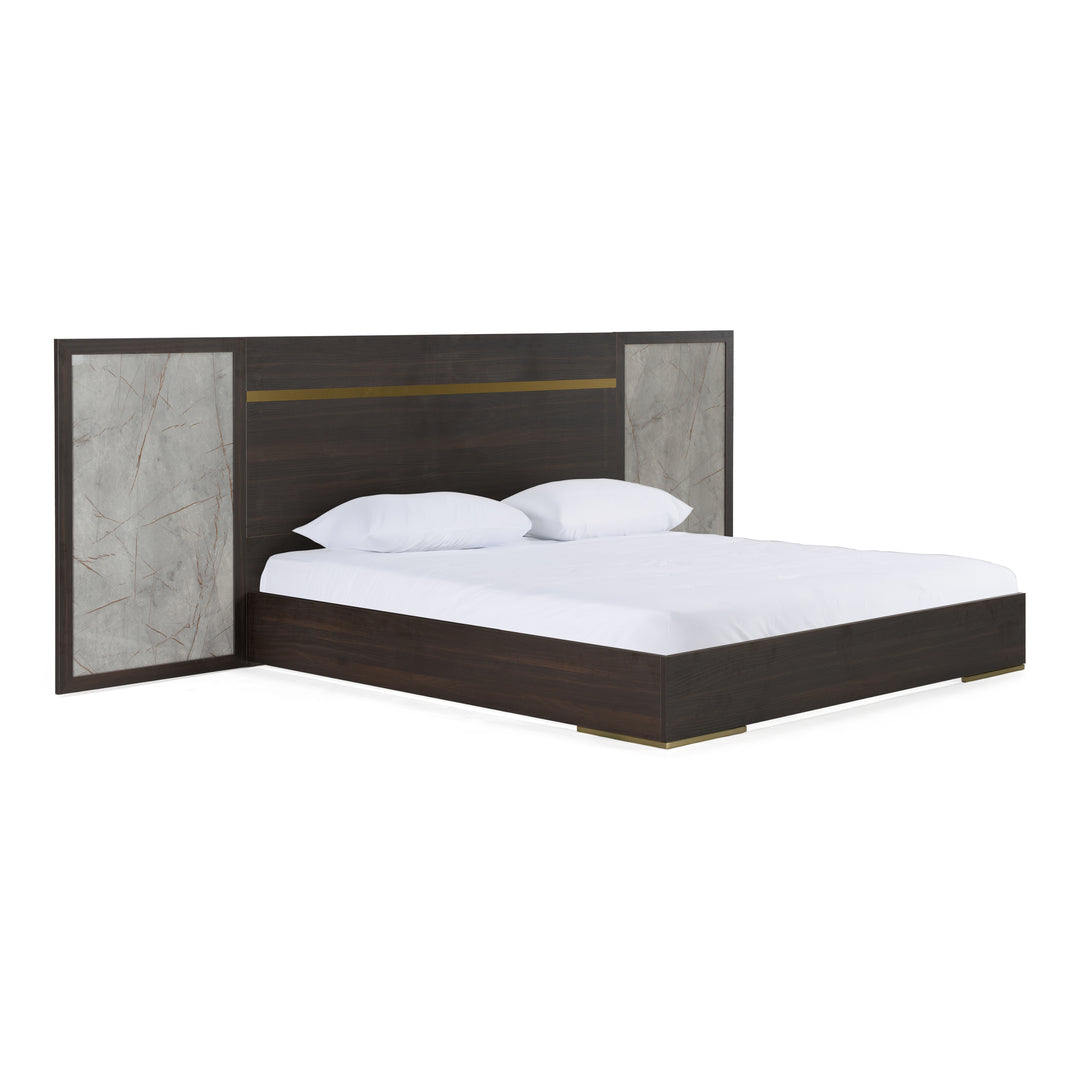 Velondra - Modern Eucalypto + Marble Bed with Two Nightstands