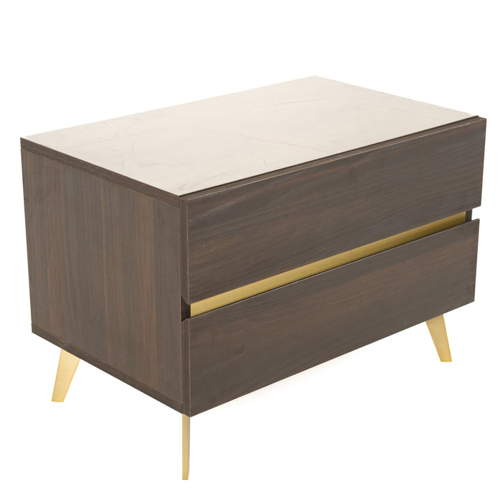 Velondra - Modern Eucalypto + Marble Bed with Two Nightstands