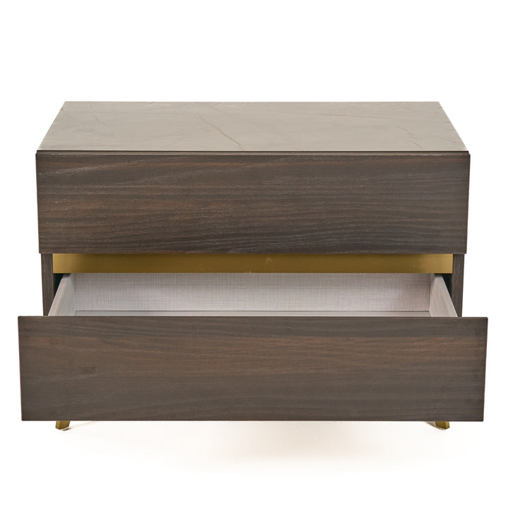Velondra - Modern Eucalypto + Marble Bed with Two Nightstands