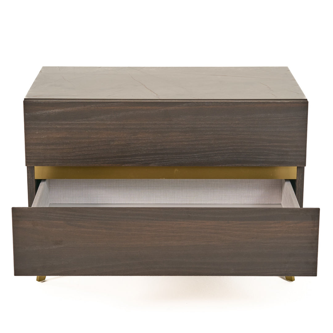 Velondra - Modern Eucalypto + Marble Bed with Two Nightstands