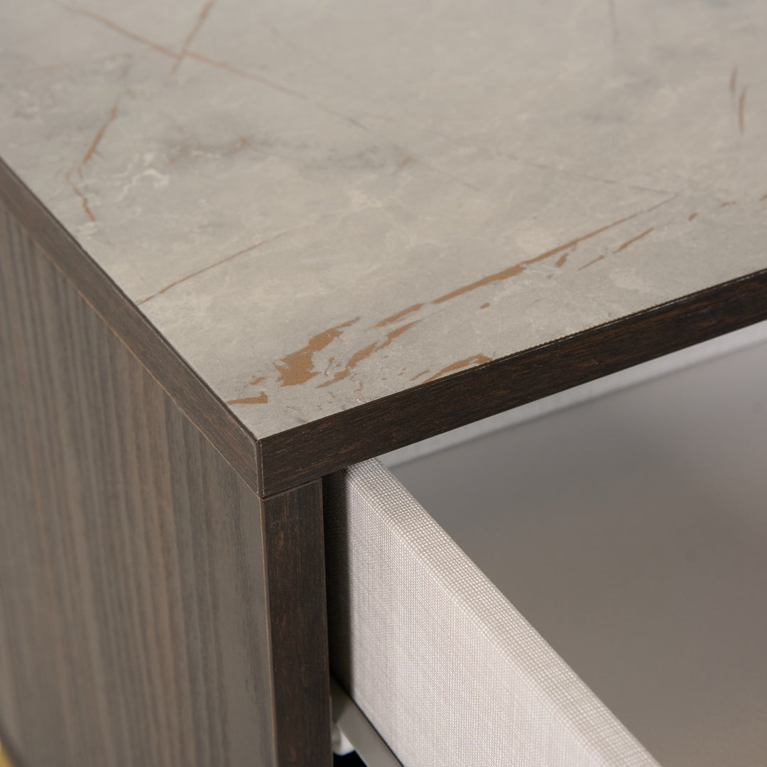 Velondra - Modern Eucalypto  Marble Bed with Two Nightstands