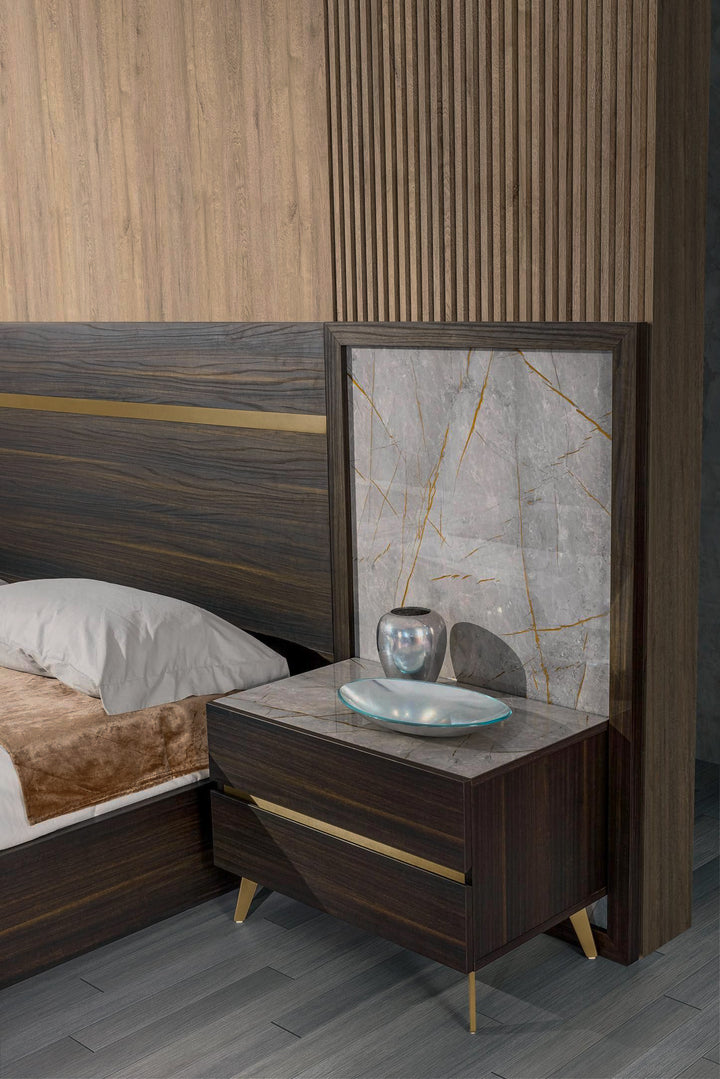 Velondra - Modern Eucalypto  Marble Bed with Two Nightstands