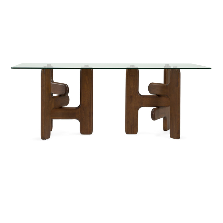 Velshi - Modern Glass + Walnut Rectangular Dining Table