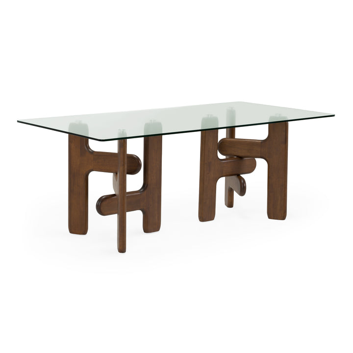 Velshi - Modern Glass + Walnut Rectangular Dining Table