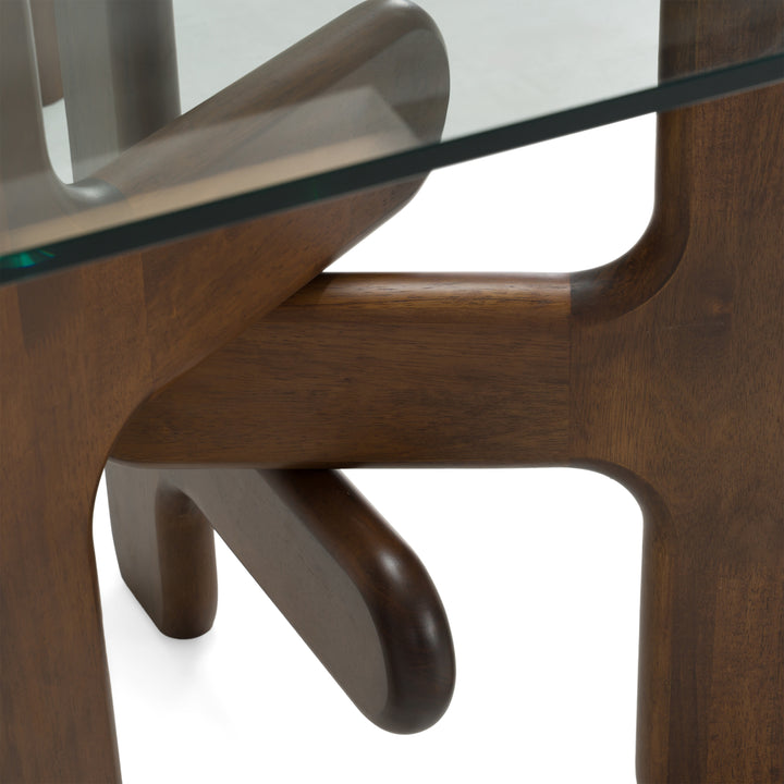 Velshi - Modern Glass + Walnut Rectangular Dining Table