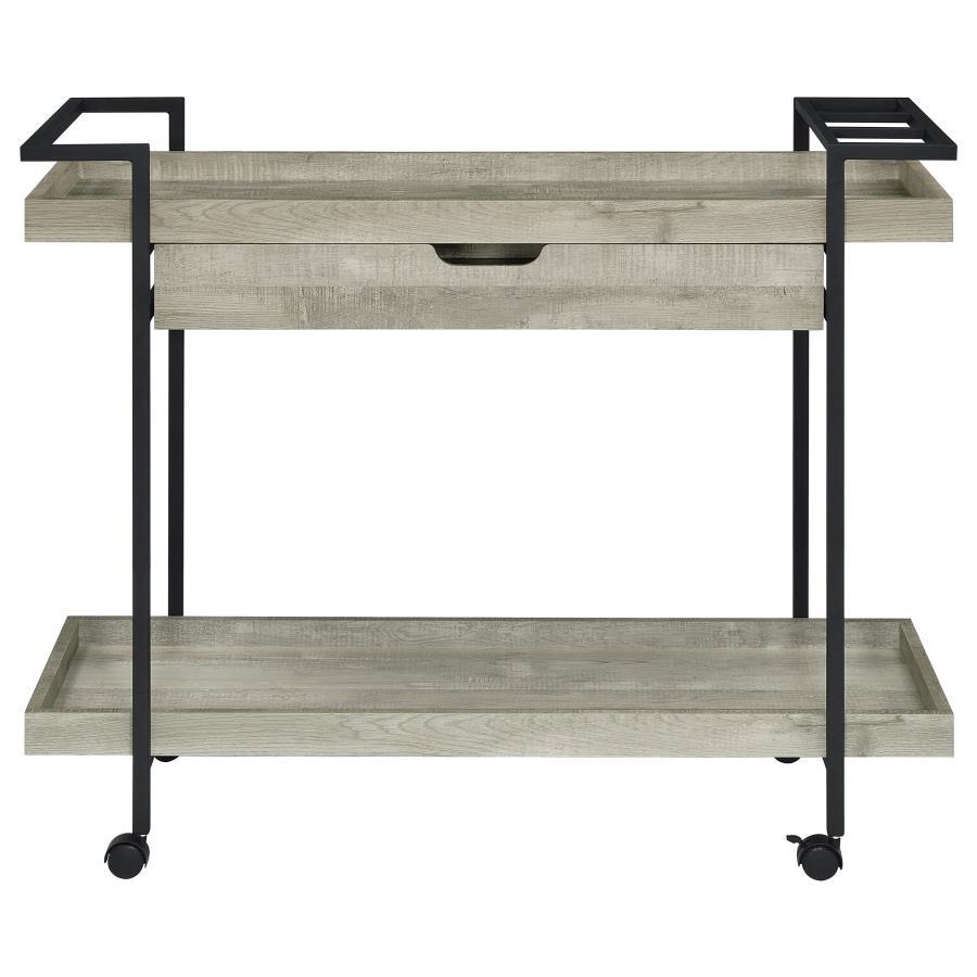 Ventura - 1 - Drawer Engineered Wood Bar Cart - Gray Driftwood Bar Cart modern furniture Contempo Furniture