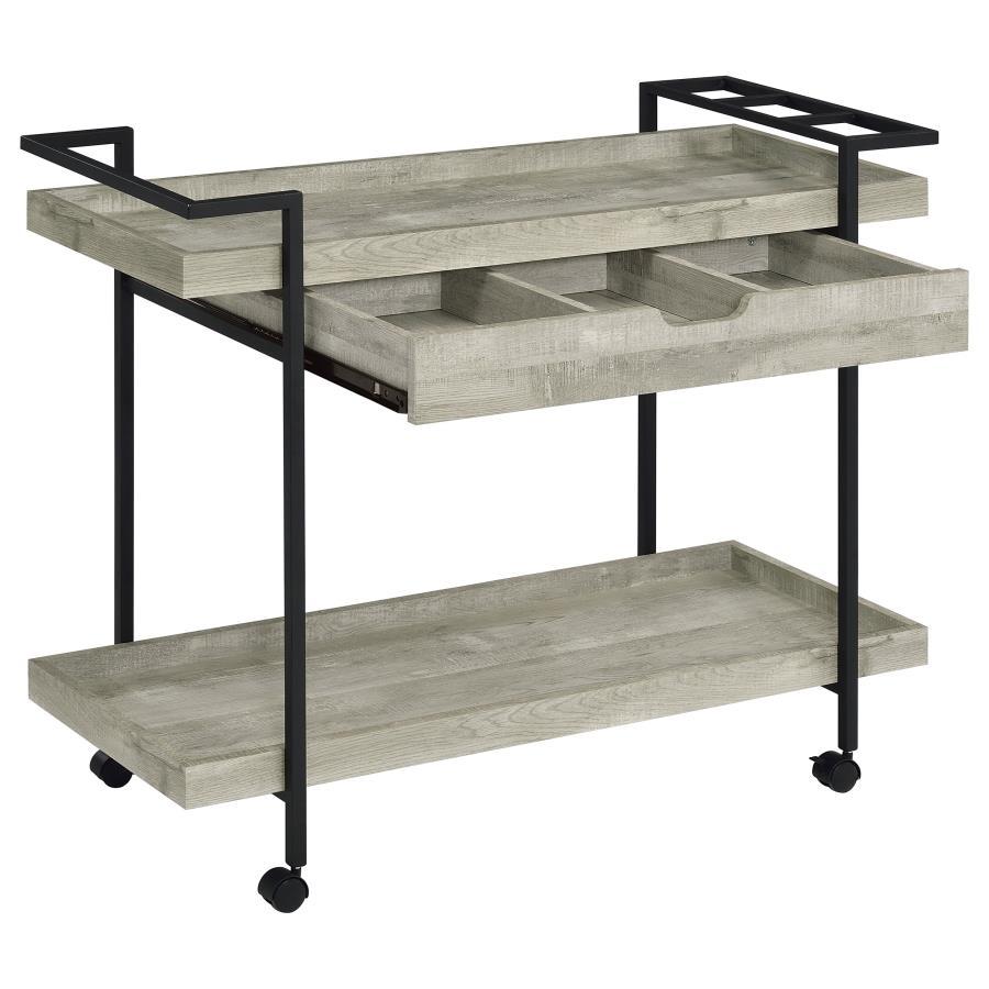 Ventura - 1 - Drawer Engineered Wood Bar Cart - Gray Driftwood Bar Cart modern furniture Contempo Furniture