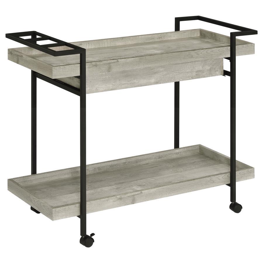 Ventura - 1 - Drawer Engineered Wood Bar Cart - Gray Driftwood Bar Cart modern furniture Contempo Furniture