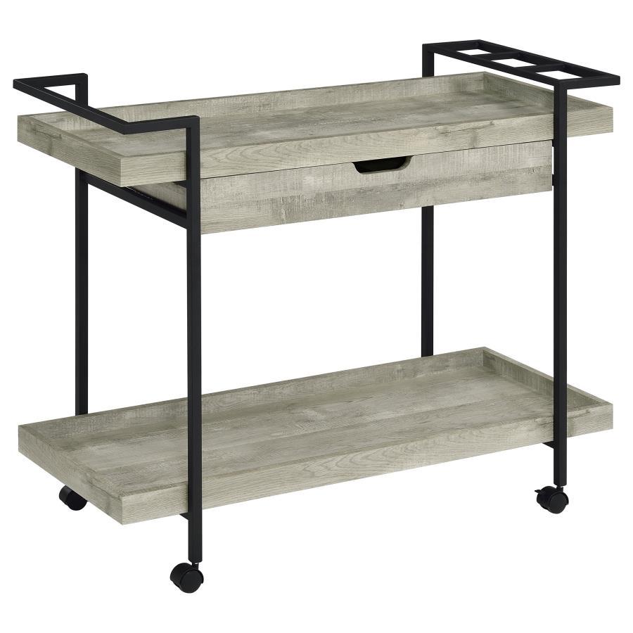 Ventura - 1 - Drawer Engineered Wood Bar Cart - Gray Driftwood Bar Cart modern furniture Contempo Furniture