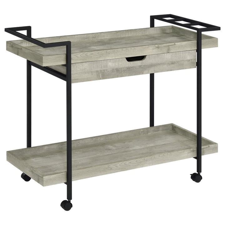 Ventura - 1 - Drawer Engineered Wood Bar Cart - Gray Driftwood Bar Cart modern furniture Contempo Furniture